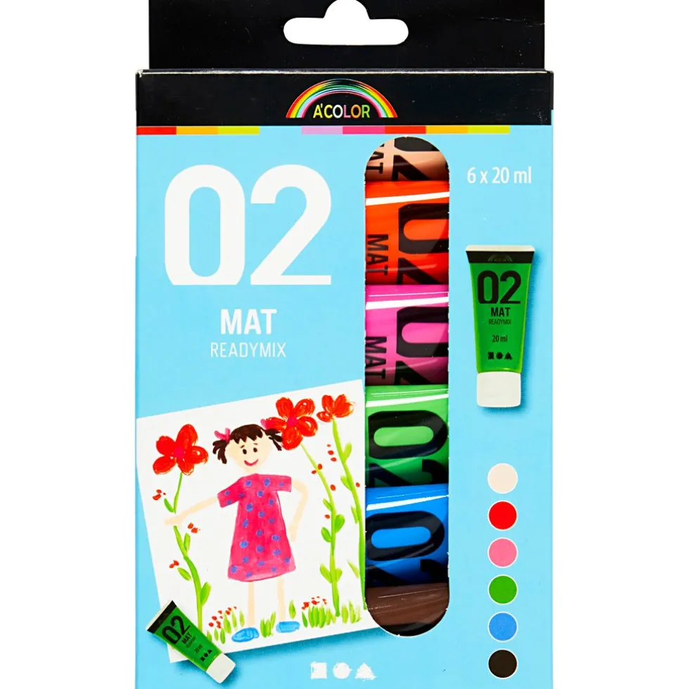Akryylimaali matta, 20 ml - Värikkäät, 6 kpl