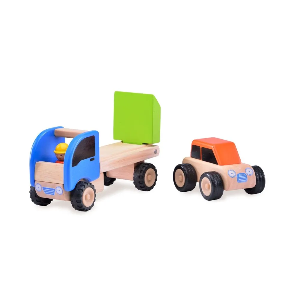 Autonkuljetusauto kumirenkailla, sis. auton