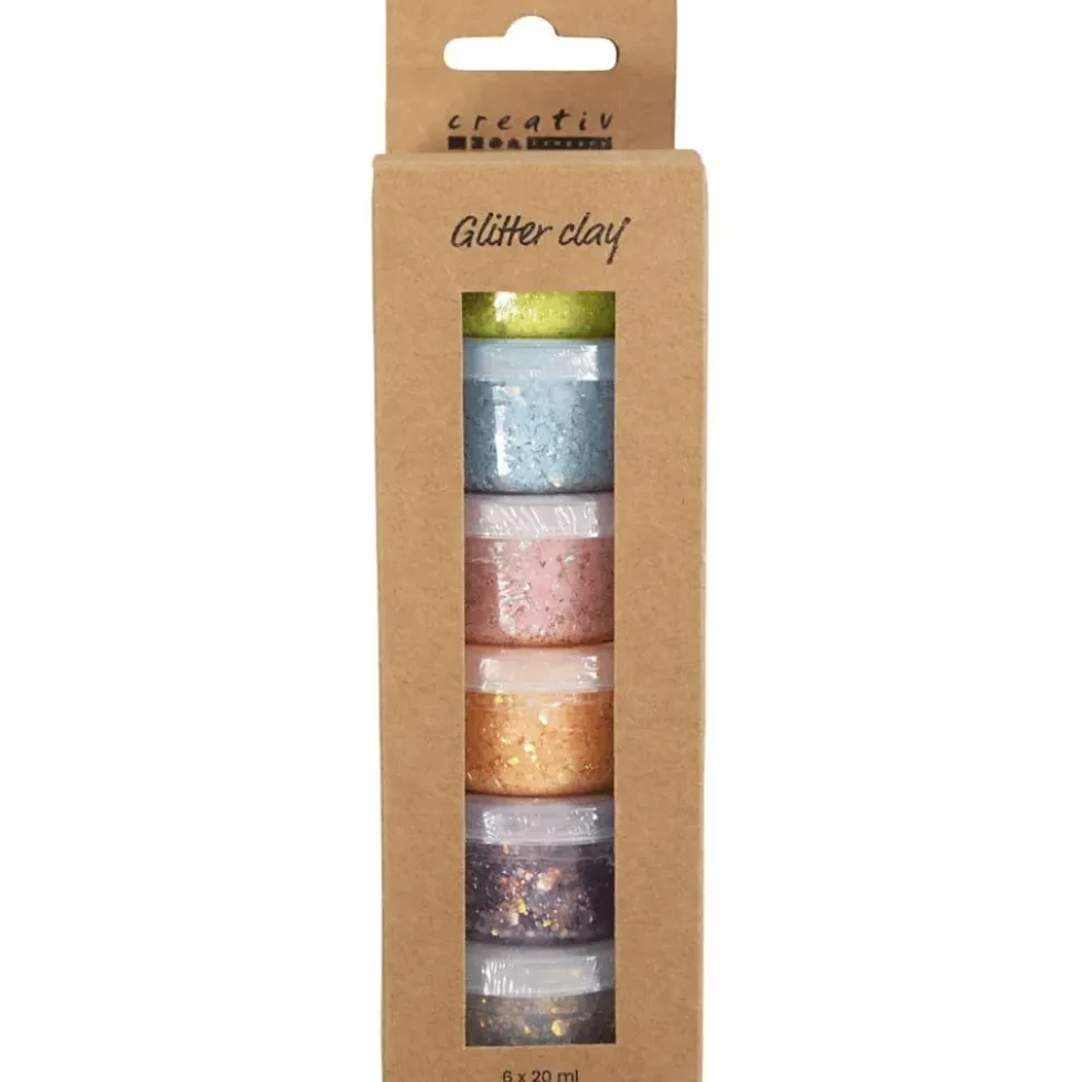 Glitter Clay 6 x 20 ml - Pastellivärit