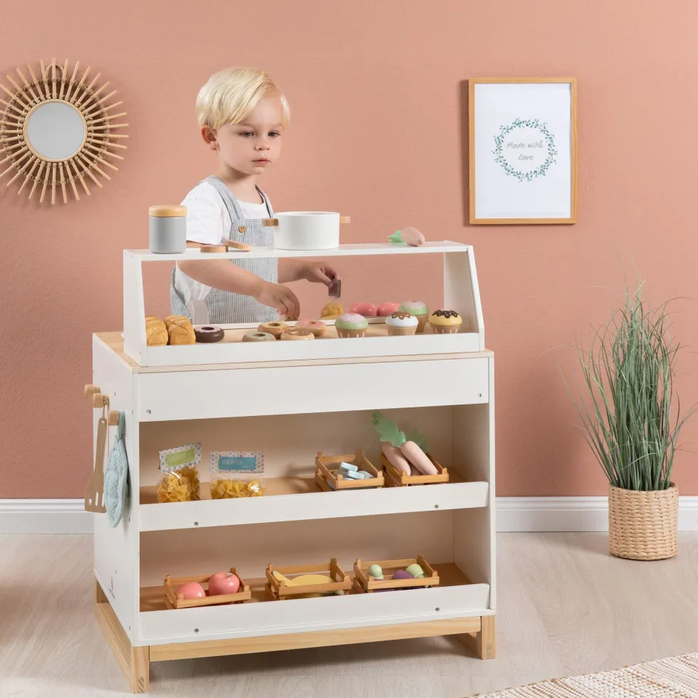 2-in-1 leikkikeittiö ja kauppa – Prunus (valk.)