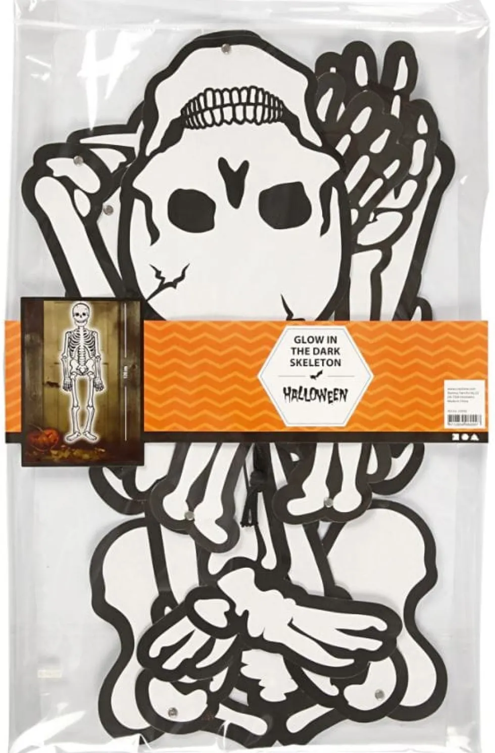 Pahvinen luuranko (glow in the dark), 120 cm