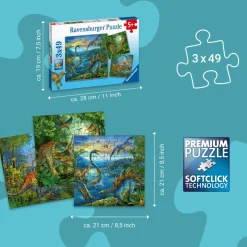 Palapeli, 3 x 49 palaa - Dinosaurukset