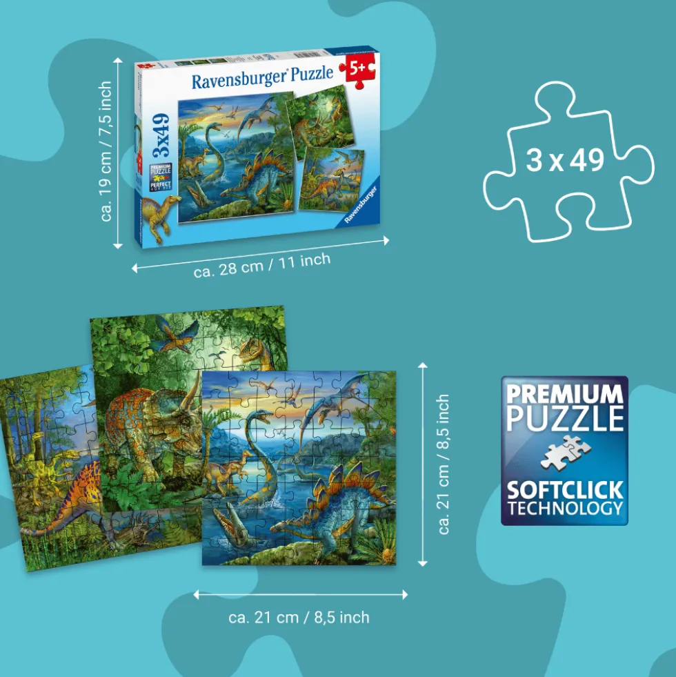 Palapeli, 3 x 49 palaa - Dinosaurukset