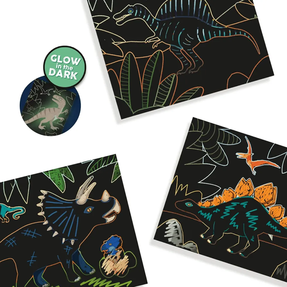 Scratch-kortti - Glow in the dark -dinot