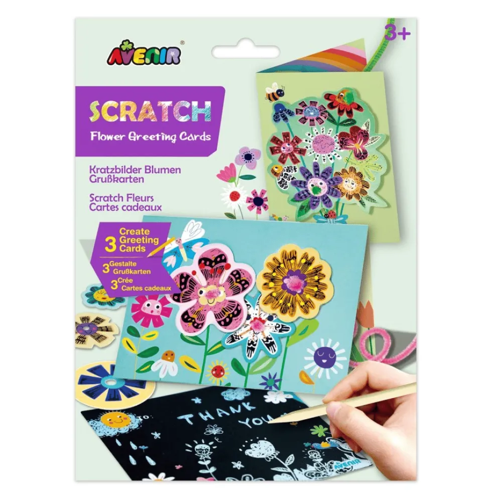Scratch-onnittelukortit – Kukat, 3 kpl