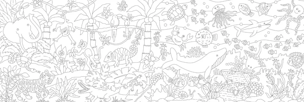 Värityskuvarulla, 30 cm x 3,2 m (Viidakko+Meri)